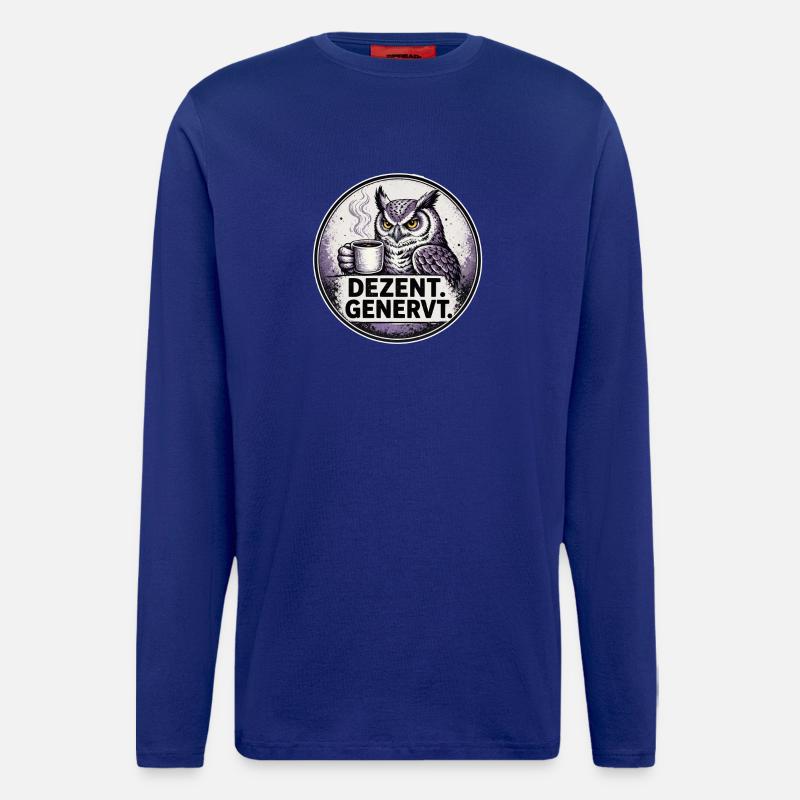 Dezent Genervt Eule mit Kaffee - Langarmshirt - made by SPREAD  - Iconic Blue