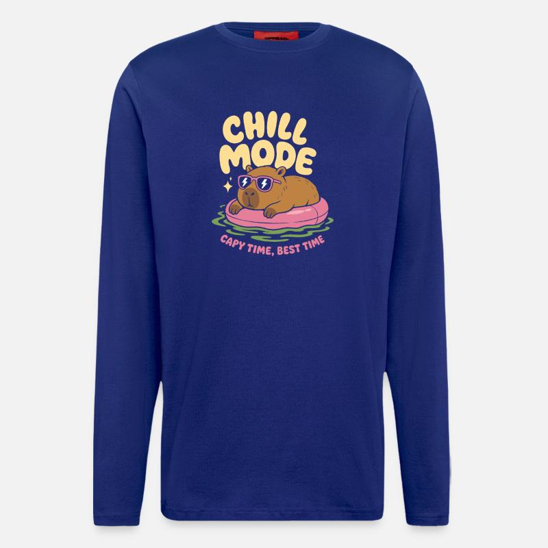 Mode Chill Capybara Pas d’urgence - Manches longues bio décontracté fabriqué en UE - Iconic Blue