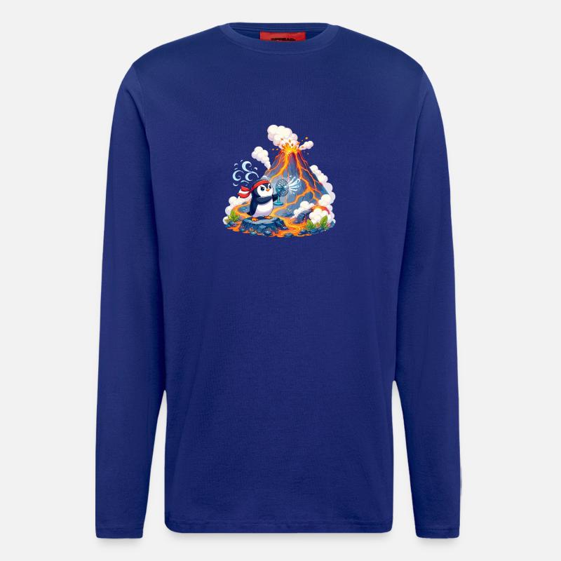 Lava Penguin avec Éventail - Manches longues bio décontracté fabriqué en UE - Iconic Blue