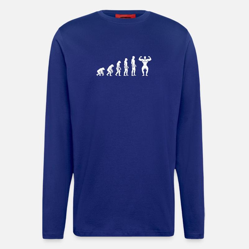 Evolution zum Bodybuilder – Fitness Motivation - Langarmshirt - made by SPREAD - Iconic Blue
