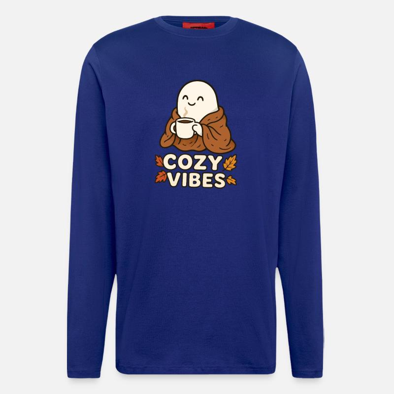 Cozy Vibes Ghost with Mug - Langarmshirt - made by SPREAD  - Iconic Blue