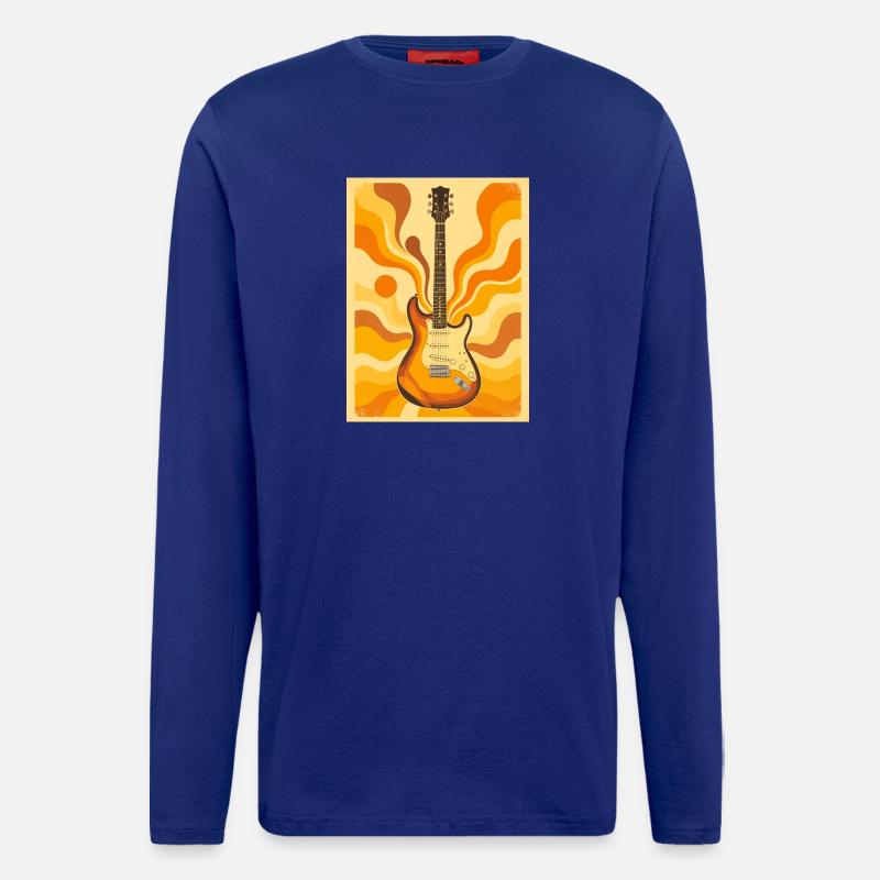 Psychedelische Retro-Gitarre mit lebendigen Siebzigern - Langarmshirt - made by SPREAD  - Iconic Blue
