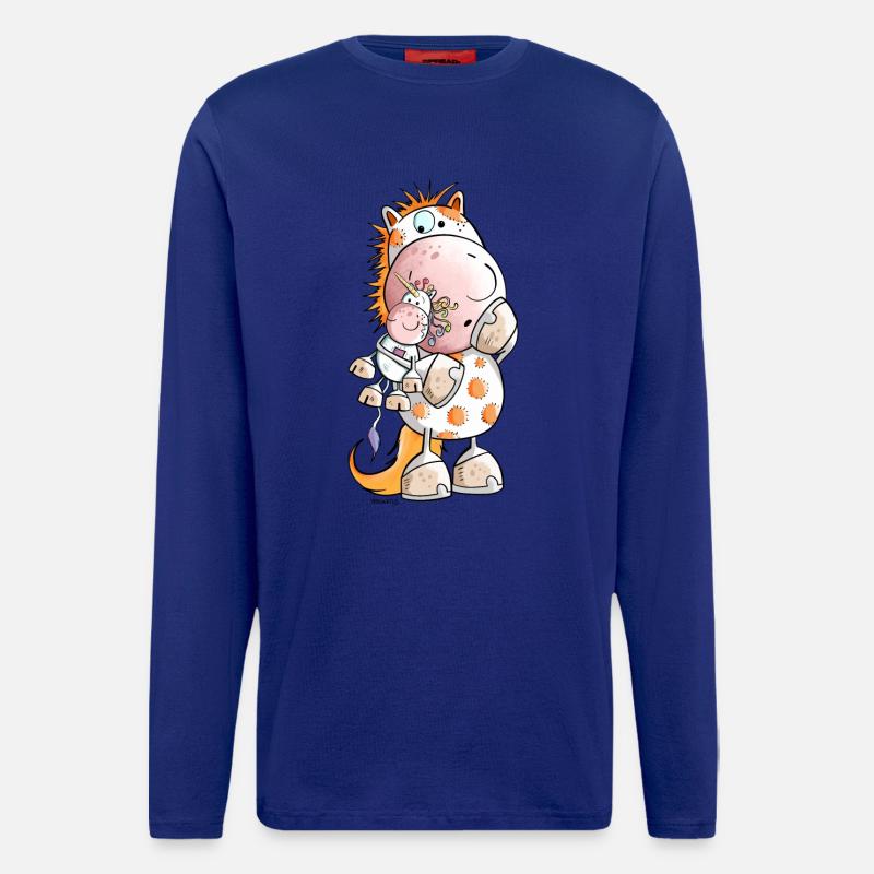 Pferd mit Einhorn Kuscheltier Cartoon  - Langarmshirt - made by SPREAD  - Iconic Blue