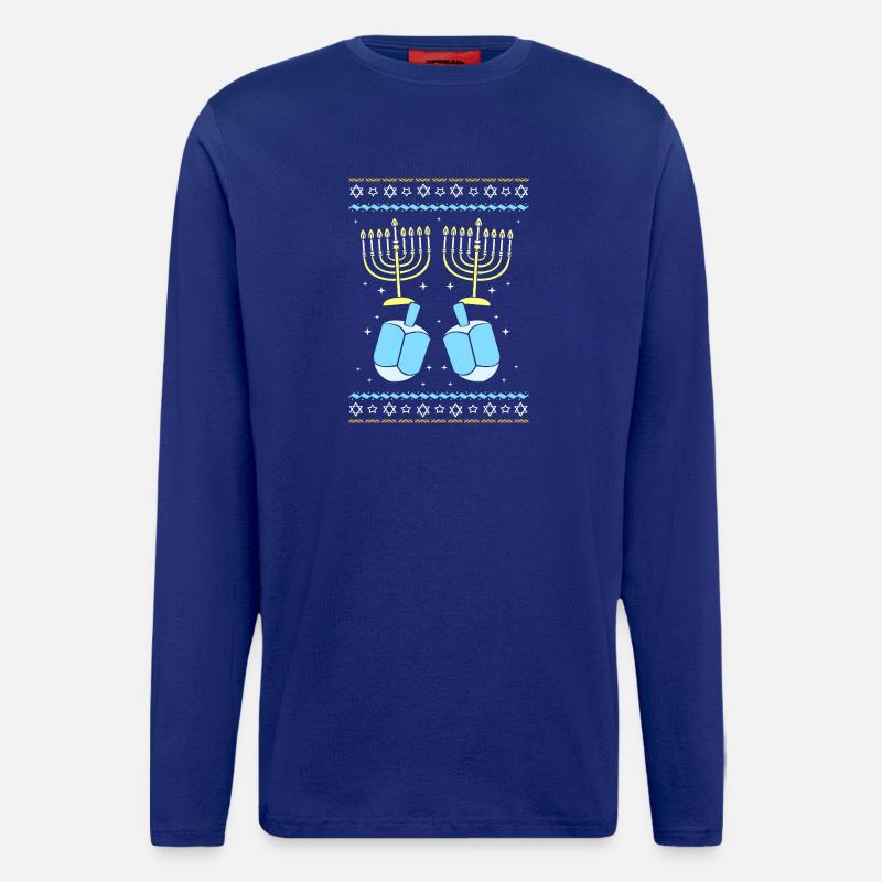 Hanoukka Hanoukka Hanoukka - Manches longues bio décontracté fabriqué en UE - Iconic Blue