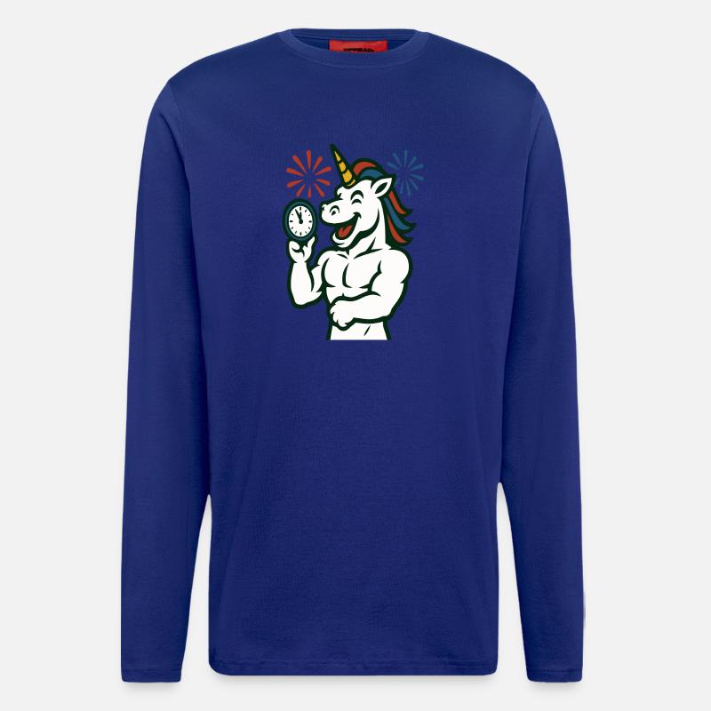 Starkes Einhorn-Zeit-Illustrationsmaskottchen - Langarmshirt - made by SPREAD  - Iconic Blue