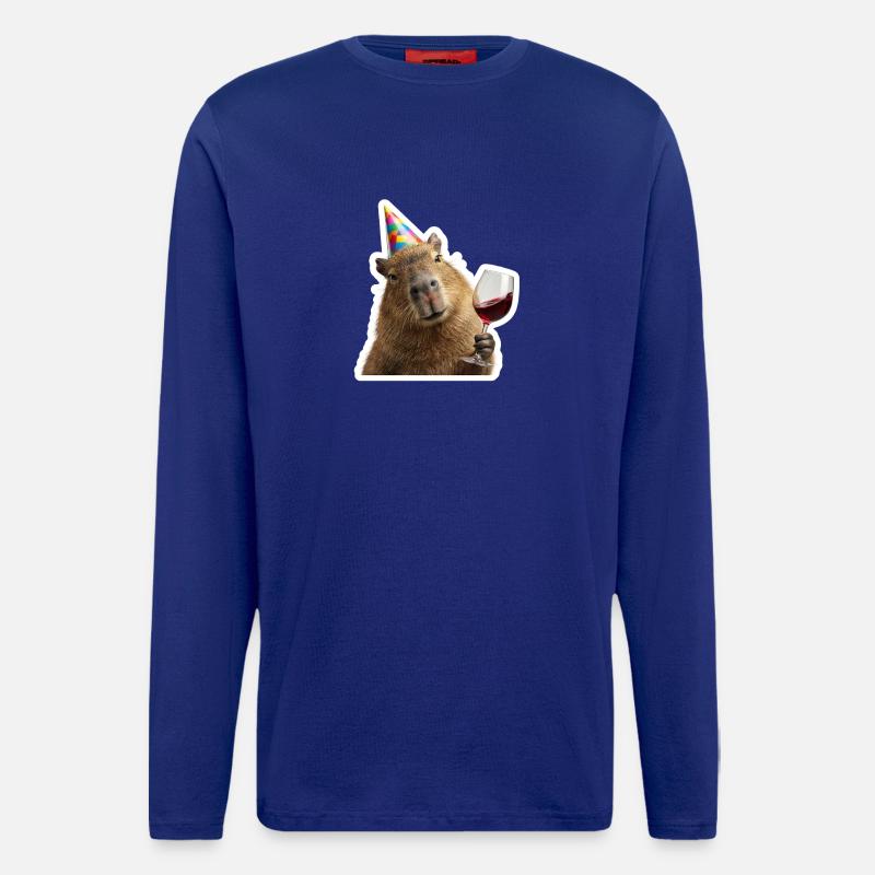 Capybara im Party Modus mit Wein - Langarmshirt - made by SPREAD  - Iconic Blue
