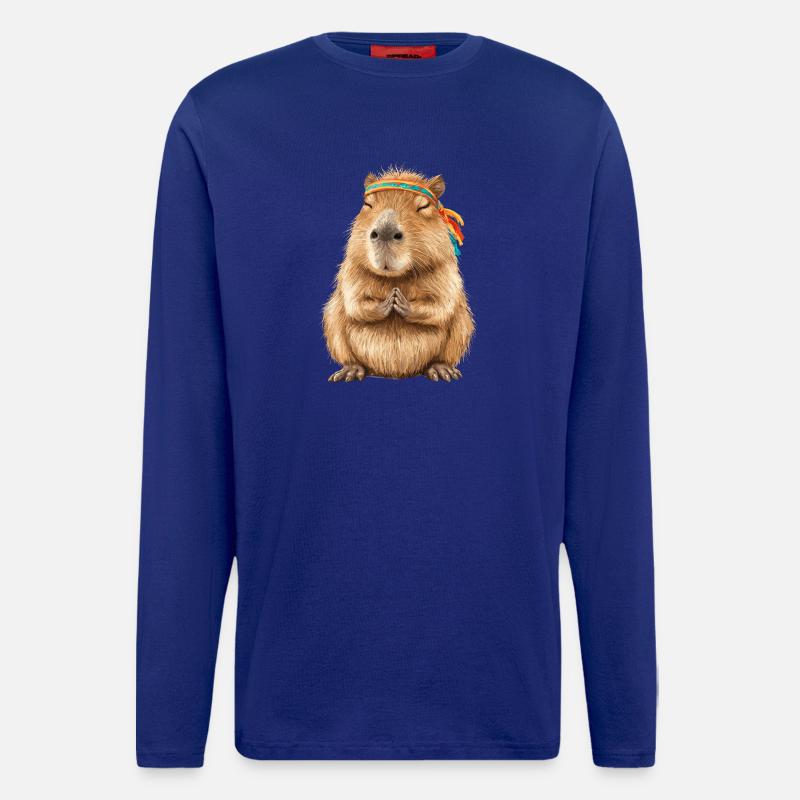 Capybara in Meditationspose mit Stirnband - Langarmshirt - made by SPREAD  - Iconic Blue