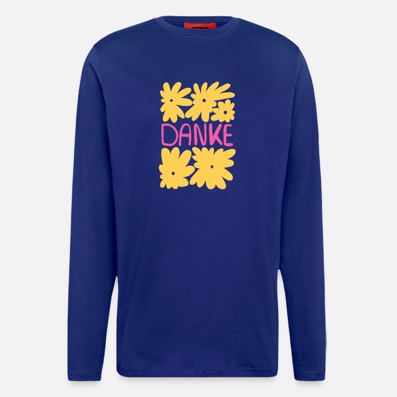 Danke - gelbe Blumen mit pink - Langarmshirt - made by SPREAD  - Iconic Blue