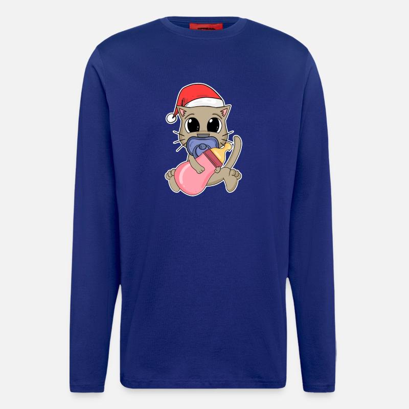 Chat Bébé Noël - Manches longues bio décontracté fabriqué en UE - Iconic Blue