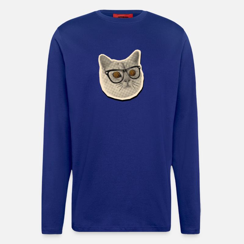Comic-Katze mit Bitcoin-Brille - Langarmshirt - made by SPREAD  - Iconic Blue