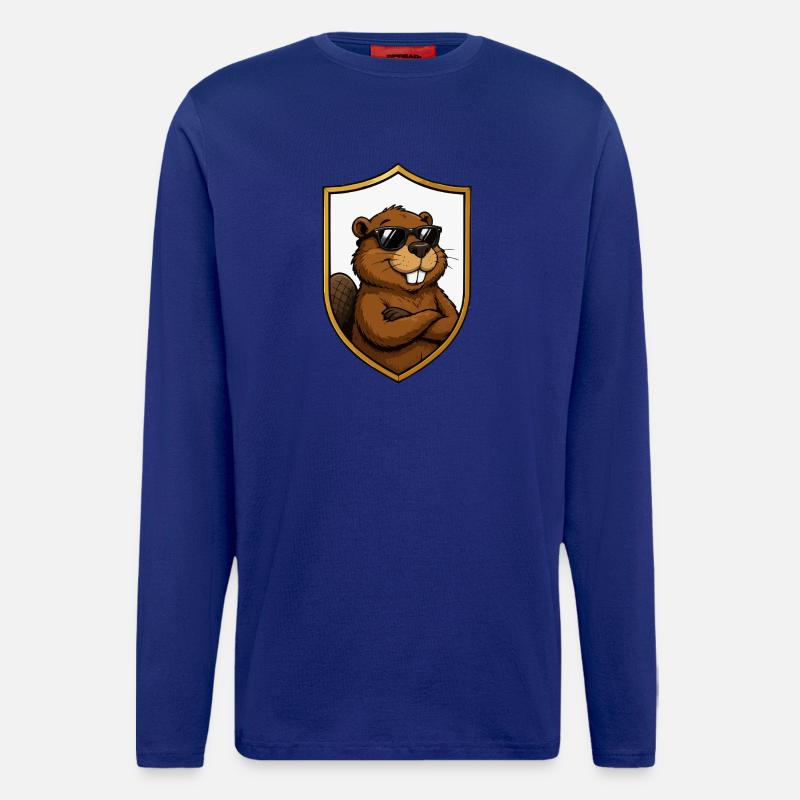 Cooler Biber im Schildemblem - Langarmshirt - made by SPREAD  - Iconic Blue