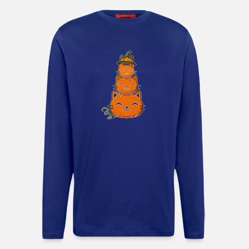 Fröhliche Kürbiskatzen-Stack - Langarmshirt - made by SPREAD  - Iconic Blue