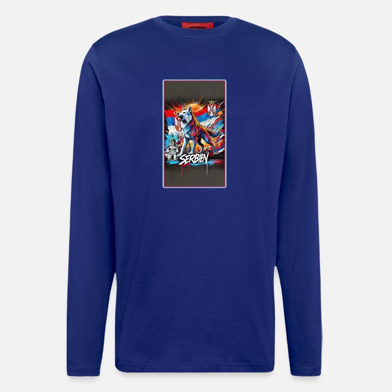 Serbien Wolf Nationalflaggen Design - Langarmshirt - made by SPREAD - Iconic Blue