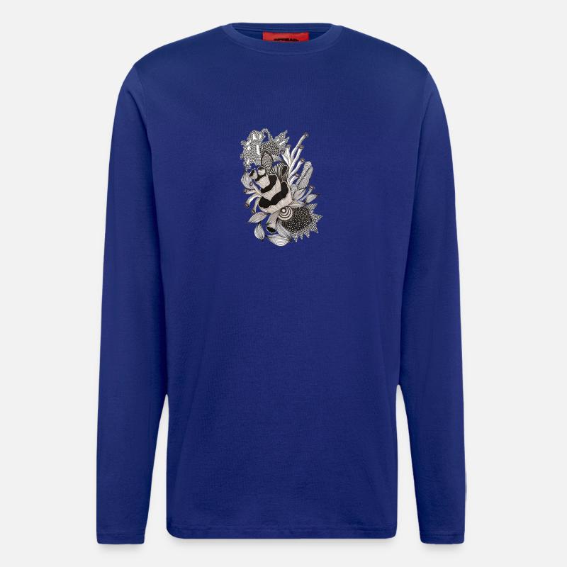 Monochrome Panda Blüten Illustration - Langarmshirt - made by SPREAD - Iconic Blue