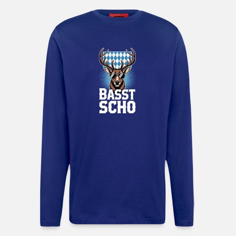 Basst Scho Hirsch Dialecte bavarois Bavière - Manches longues bio décontracté fabriqué en UE - Iconic Blue