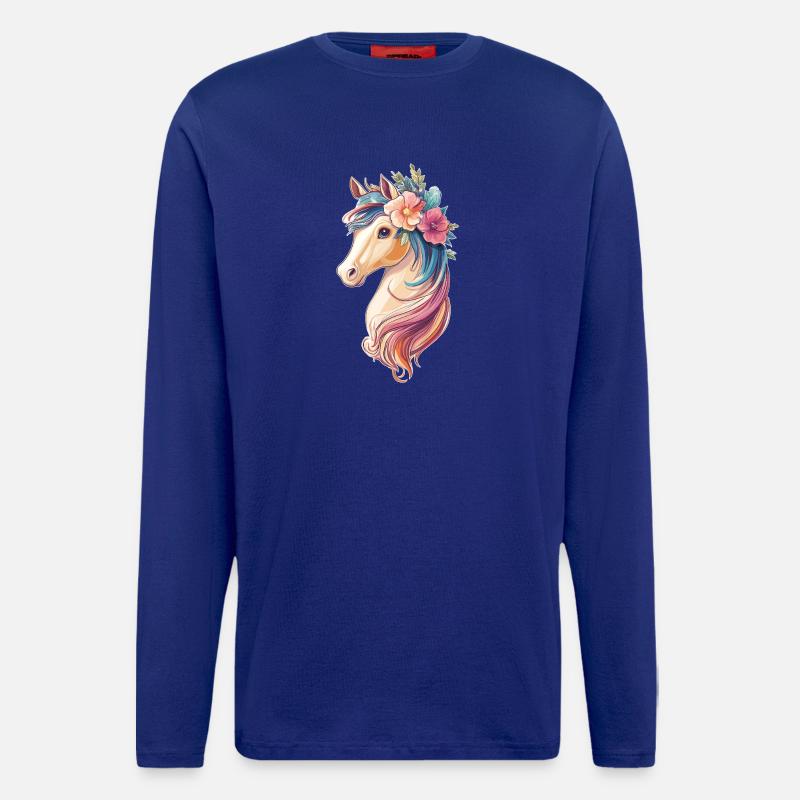 Pferd mit Blumen - Langarmshirt - made by SPREAD  - Iconic Blue