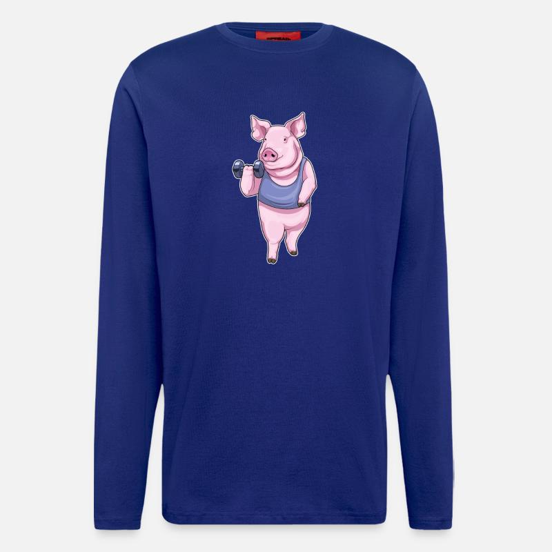 Bodybuilder cochon avec haltères - Manches longues bio décontracté fabriqué en UE - Iconic Blue