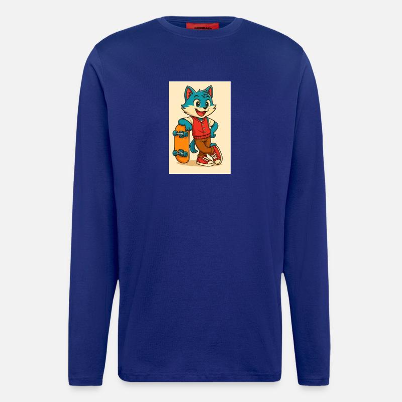 Scooter Fox mit Skateboard - Langarmshirt - made by SPREAD  - Iconic Blue
