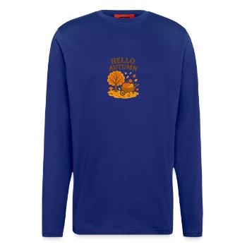 Herbstliches Willkommen mit Baum und Kürbis - Langarmshirt - made by SPREAD  - Iconic Blue - Vorne