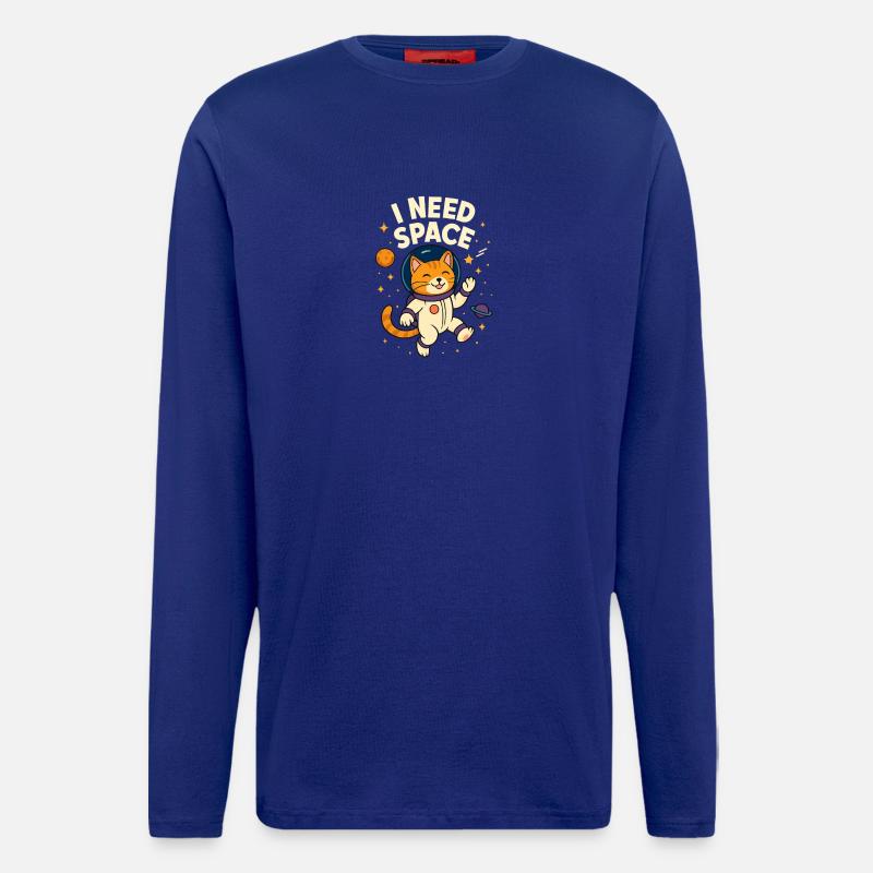 Mignon chat astronaute de l’espace - Manches longues bio décontracté fabriqué en UE - Iconic Blue