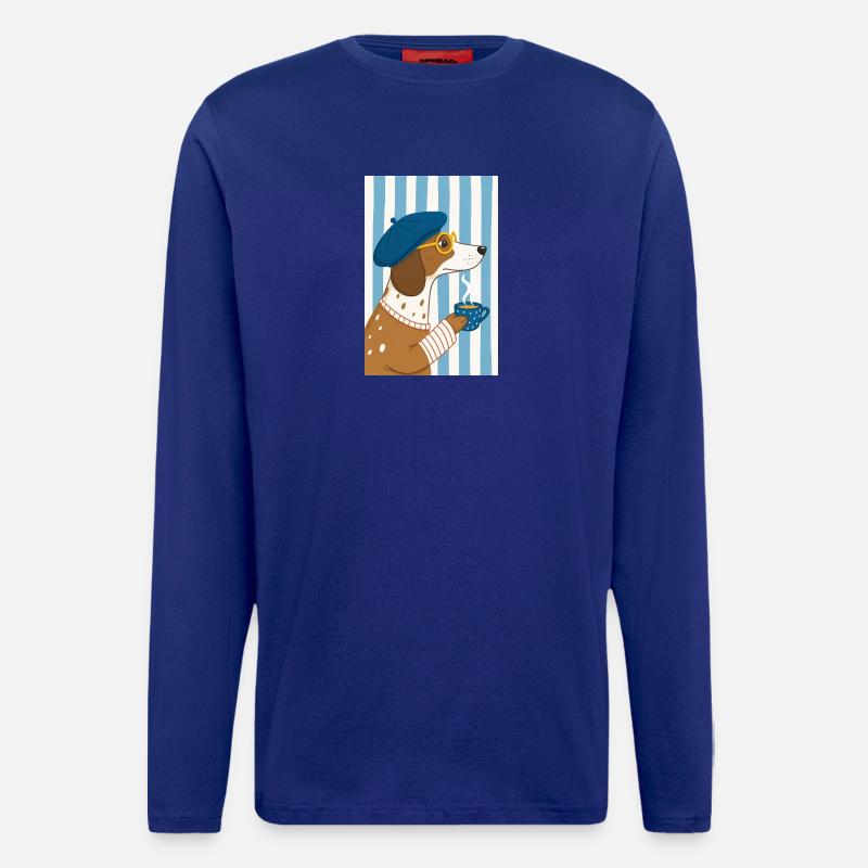 Schicker Hundekaffee und Baskenmütze - Langarmshirt - made by SPREAD  - Iconic Blue