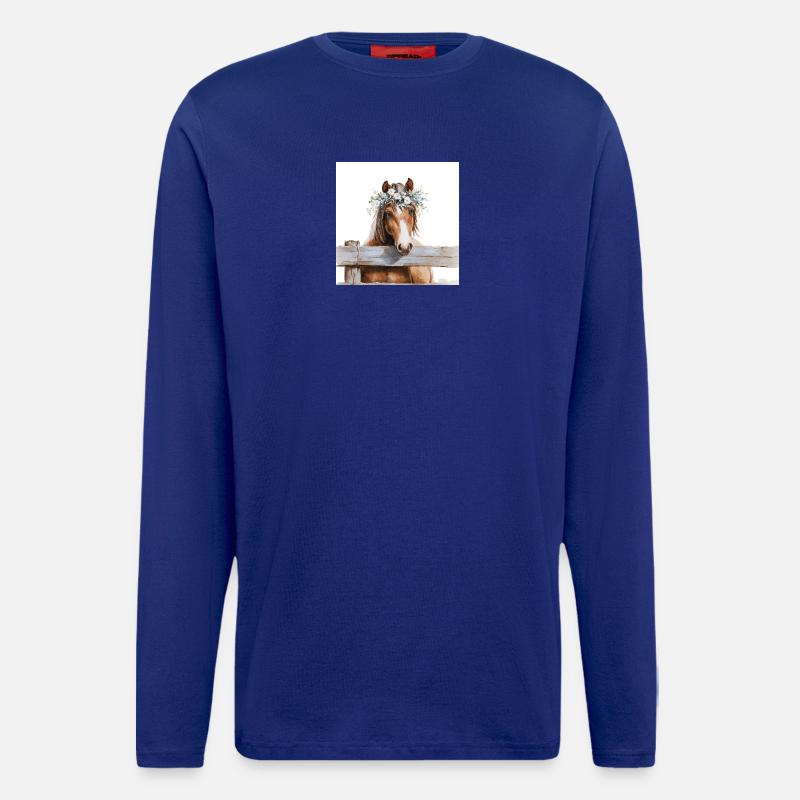 Blütengekrontes Pferd - Langarmshirt - made by SPREAD  - Iconic Blue