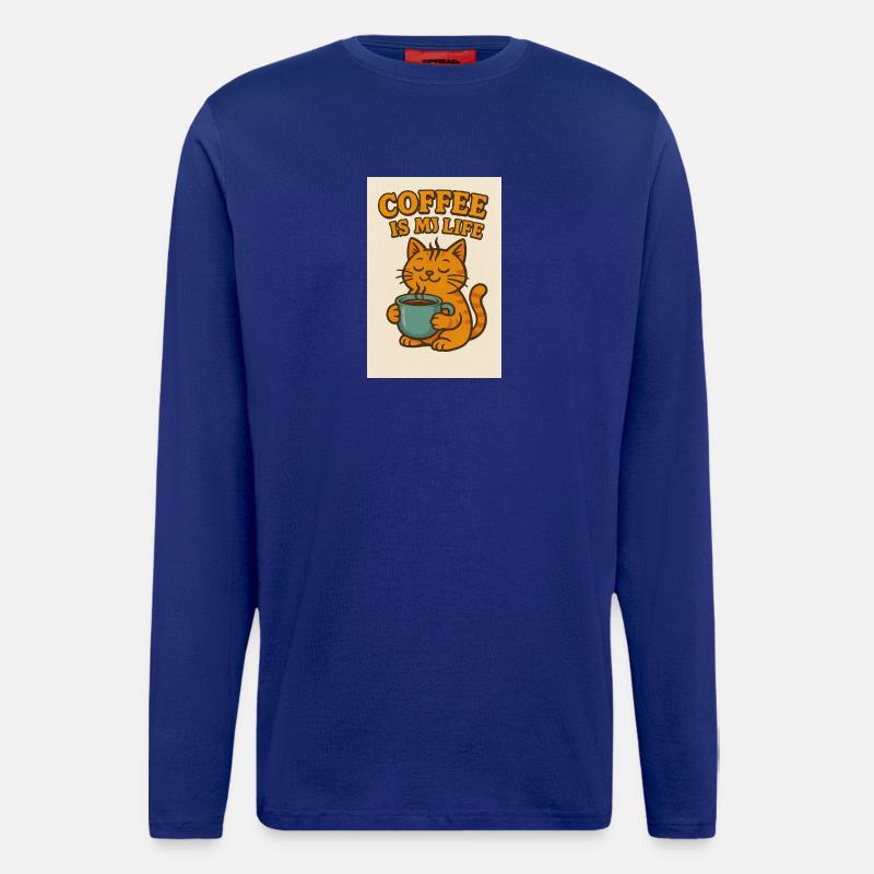 Coffee-loving cat in retro style - Longsleeve - made by SPREAD  - Iconic Blue