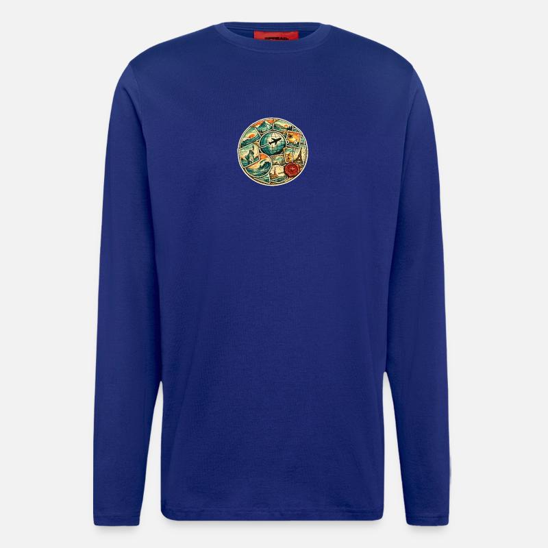 Weltreise Rundbild Globus Flug - Langarmshirt - made by SPREAD  - Iconic Blue
