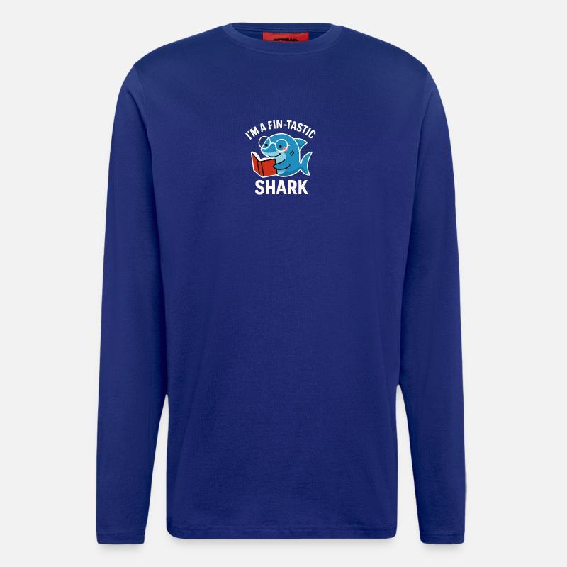 Fin-Tastic Shark liest Buch - Langarmshirt - made by SPREAD  - Iconic Blue