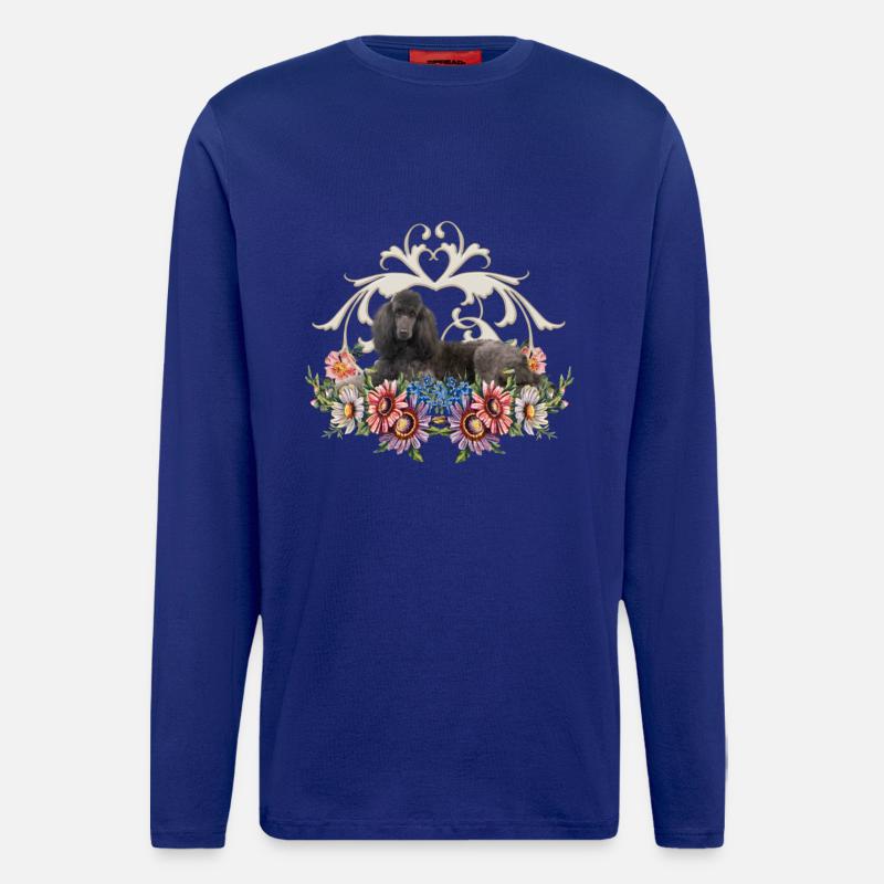 Caniche mignon avec des fleurs - Manches longues bio décontracté fabriqué en UE - Iconic Blue