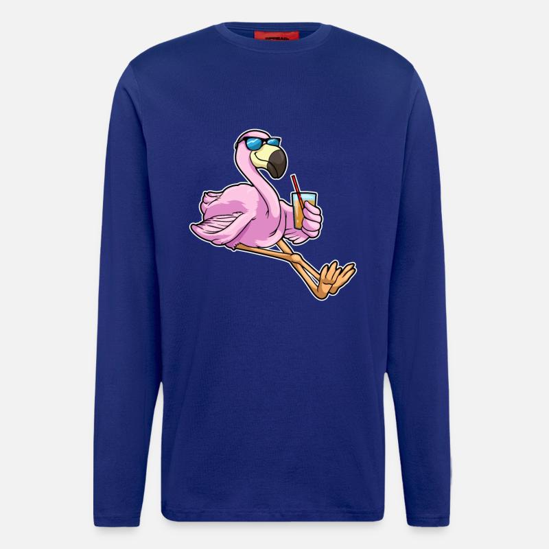 Flamingo mit Getränk mit Strohhalm - Langarmshirt - made by SPREAD  - Iconic Blue