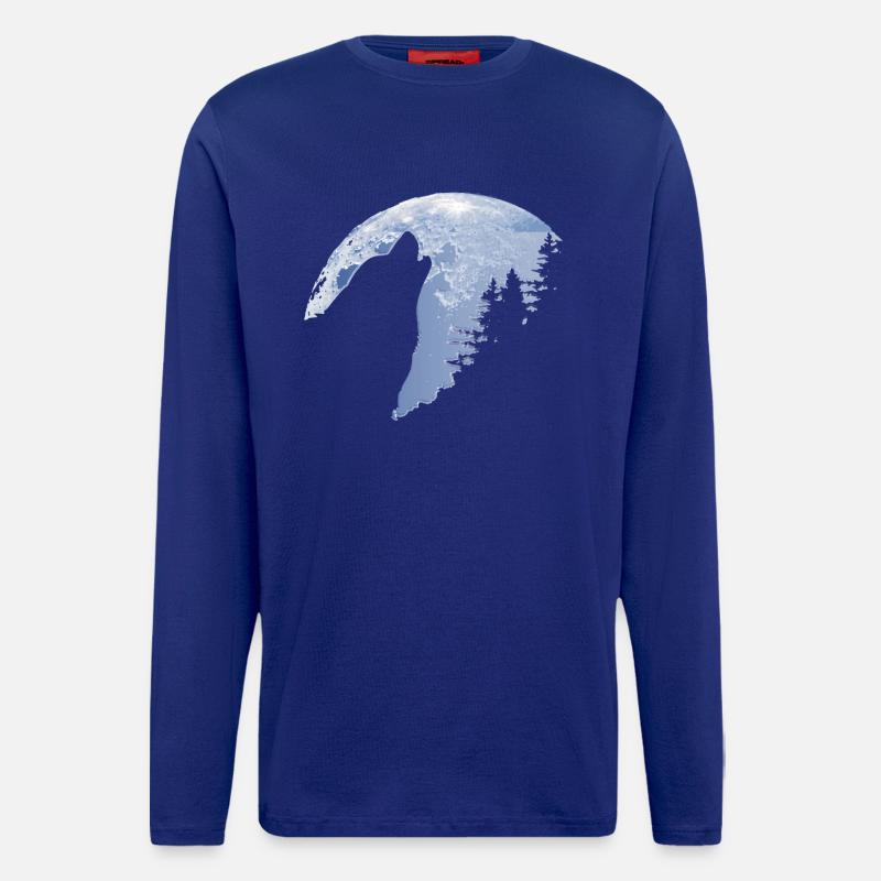 Wolf howls moon - Wolf's silhouette - Longsleeve - made by SPREAD - Iconic Blue