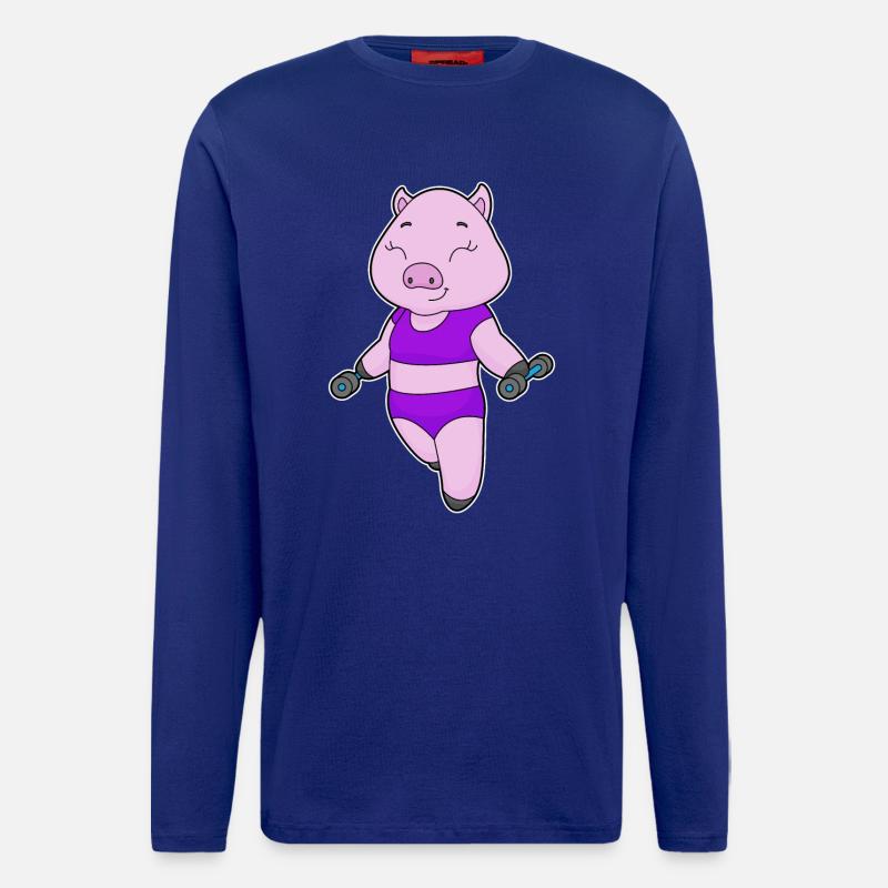 Bodybuilder cochon avec haltères - Manches longues bio décontracté fabriqué en UE - Iconic Blue