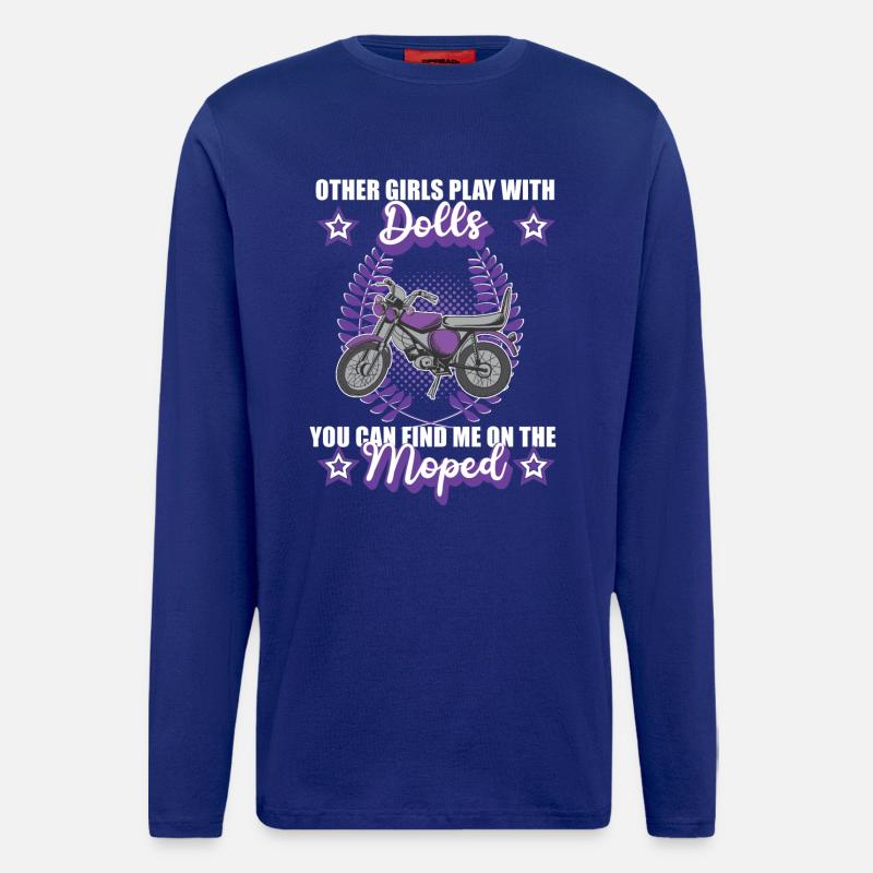 Moped Mopedfahrerin Retro Mofa Zweitakt Roller - Langarmshirt - made by SPREAD - Iconic Blue