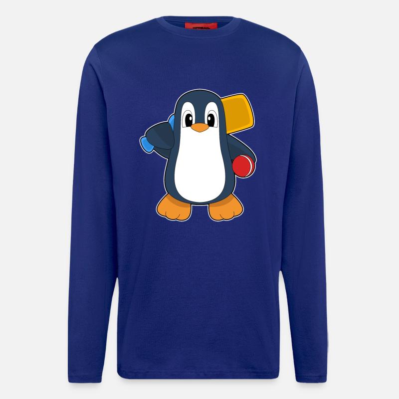 Penguin Cricket Cricket Batte - Manches longues bio décontracté fabriqué en UE - Iconic Blue