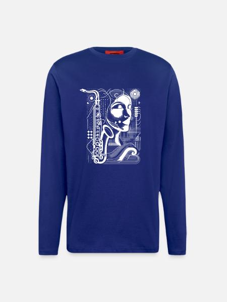 Saxophon Frau - Langarmshirt - made by SPREAD - Iconic Blue