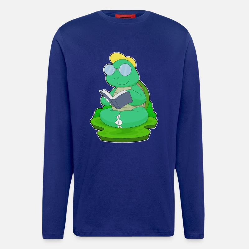 Schildkröte Nerd Buch Brille - Langarmshirt - made by SPREAD  - Iconic Blue