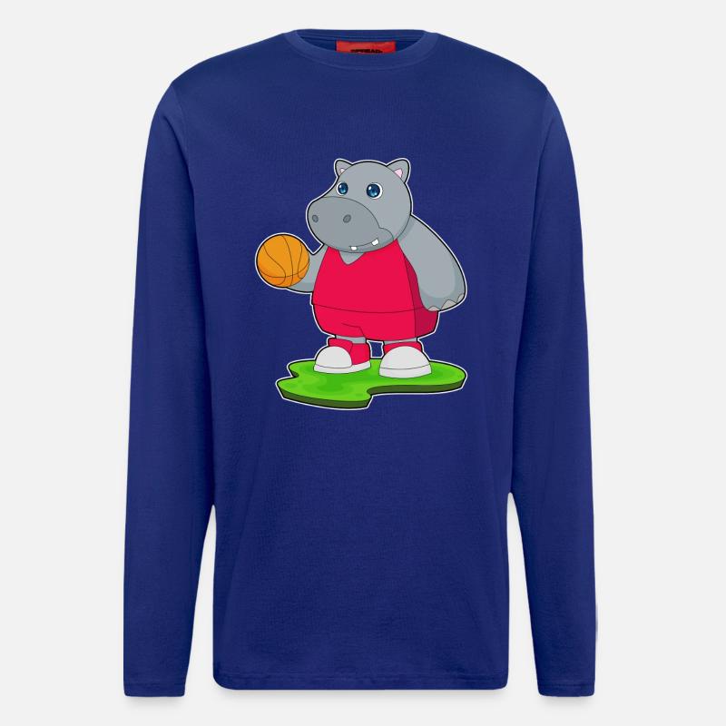Hippopotame Basketteur Basketteur - Manches longues bio décontracté fabriqué en UE - Iconic Blue