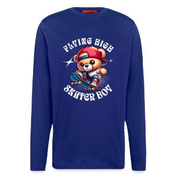 Skater Teddybär auf Skateboard - Langarmshirt - made by SPREAD  - Iconic Blue - Vorne