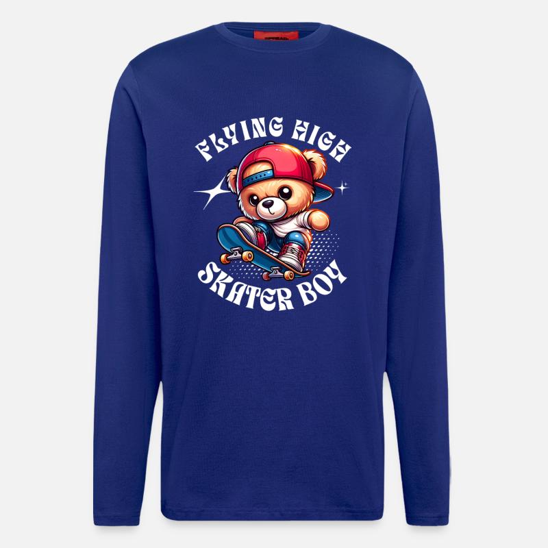 Skater teddy bear on skateboard - Longsleeve - made by SPREAD  - Iconic Blue