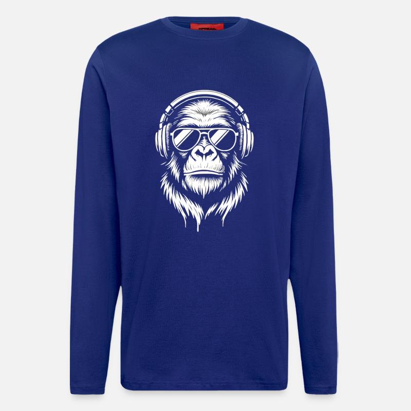 Grafik Schimpanse Design, Brille Kopfhörer - Langarmshirt - made by SPREAD  - Iconic Blue