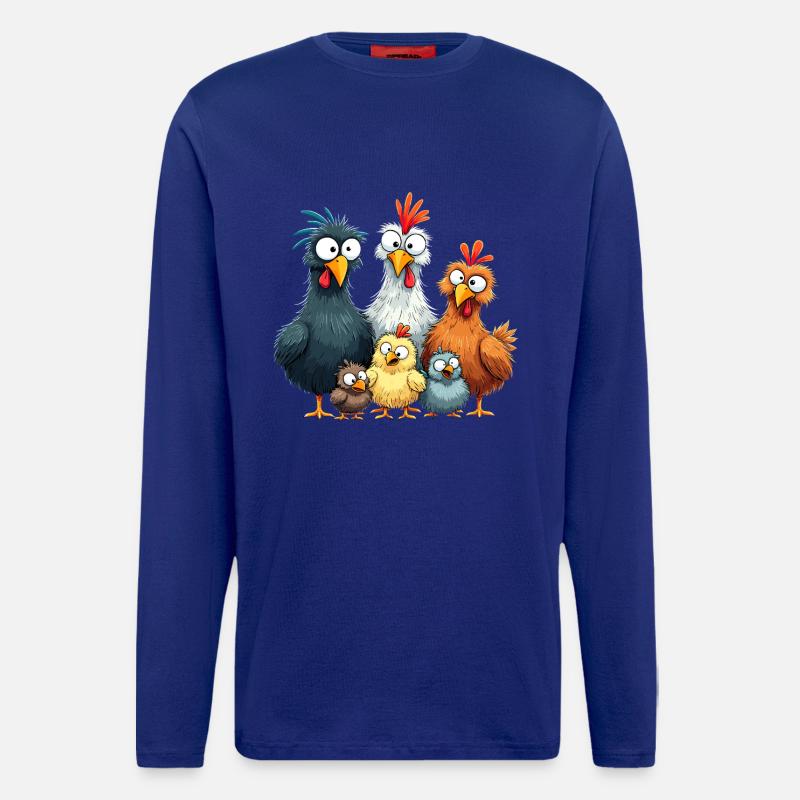 Bunte Hühnergruppe Comedy Design - Langarmshirt - made by SPREAD  - Iconic Blue
