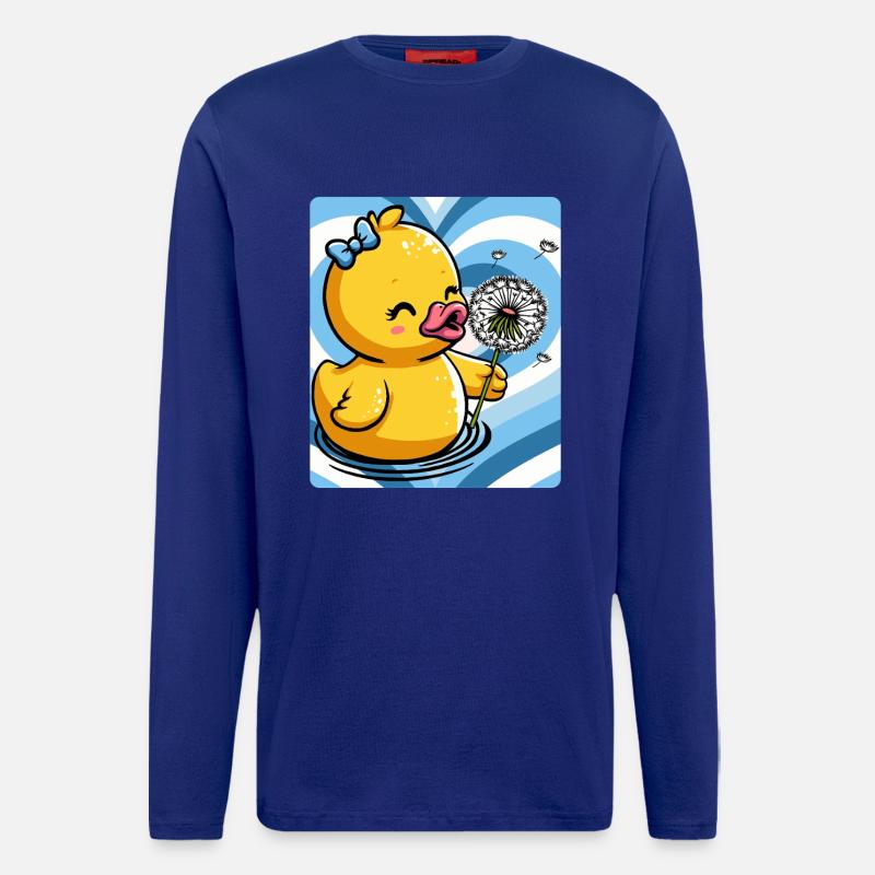 Breloque canard mignon avec pissenlit - Manches longues bio décontracté fabriqué en UE - Iconic Blue