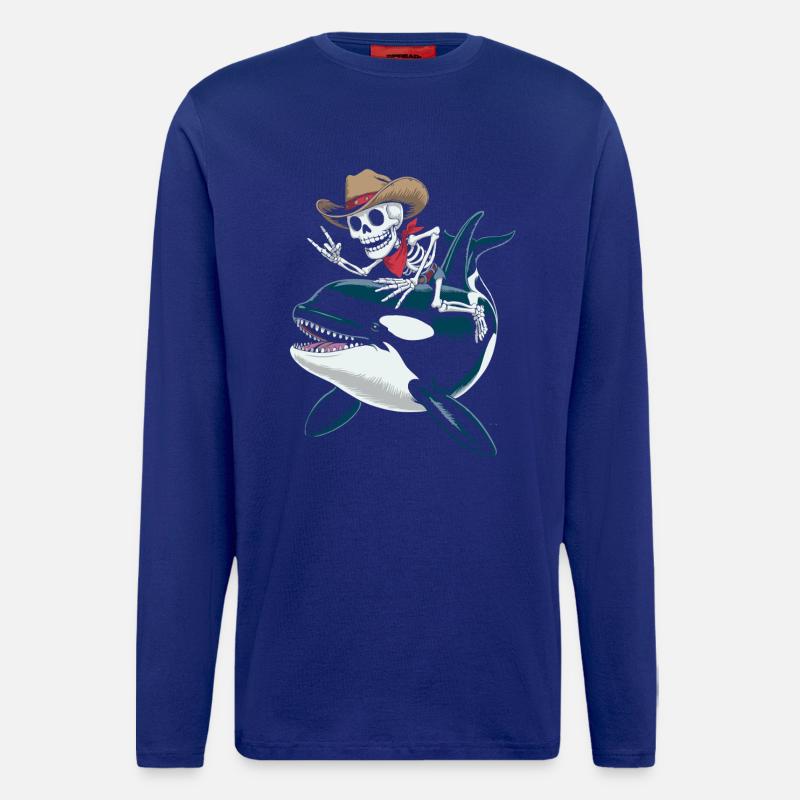 Skeleton cowboy rides orca - Longsleeve - made by SPREAD - Iconic Blue