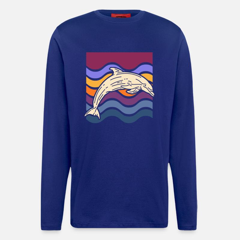 Delfin auf farbigen Wellen - Langarmshirt - made by SPREAD  - Iconic Blue
