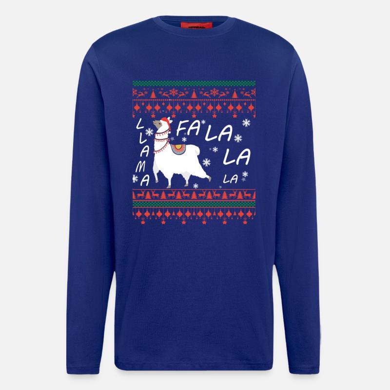 Pull de Noël moche Llama - Manches longues bio décontracté fabriqué en UE - Iconic Blue