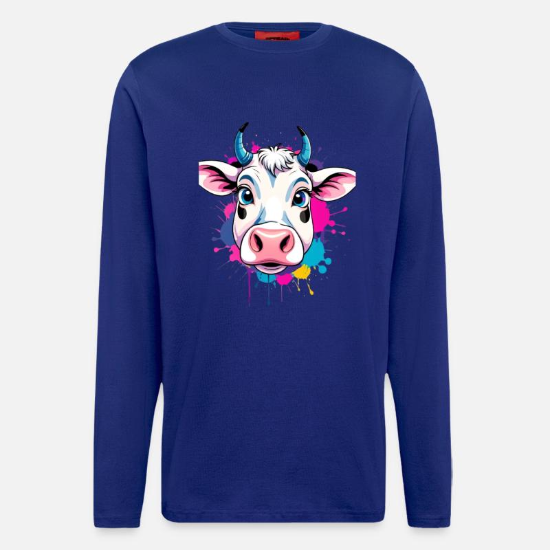 Bunte Kuh Kopf mit Farbspritzern - Langarmshirt - made by SPREAD  - Iconic Blue