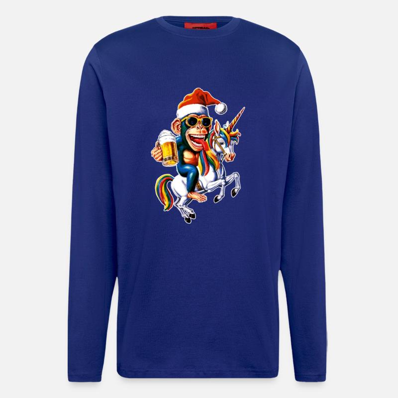 Affe Weihnachten Einhorn - Langarmshirt - made by SPREAD  - Iconic Blue