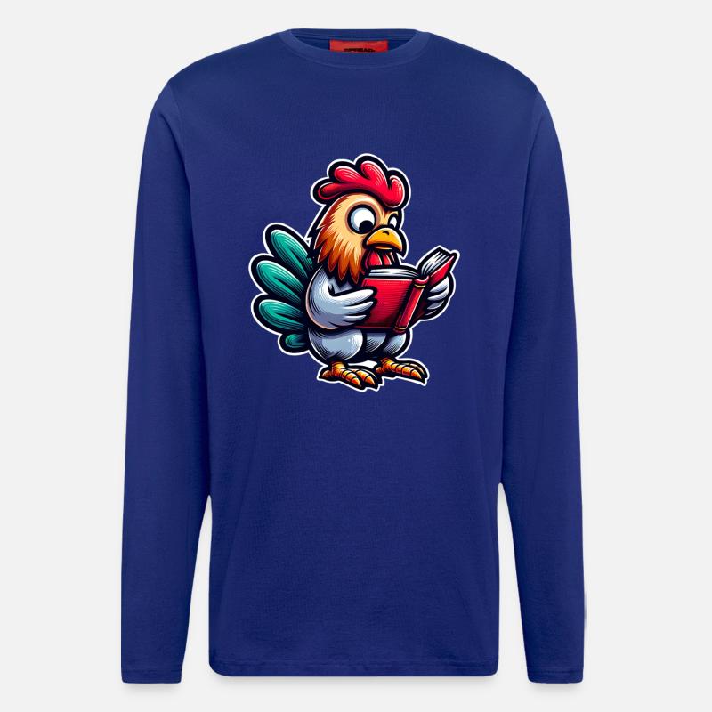 Reading rooster in comic style - Longsleeve - made by SPREAD  - Iconic Blue