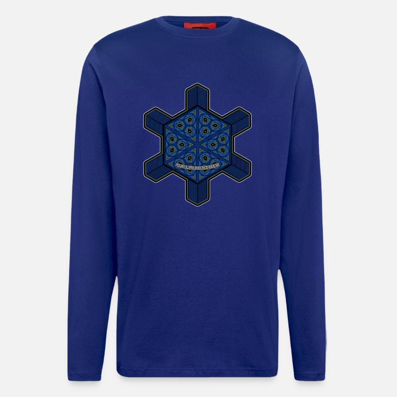 Expérience d’évolution fractale Mandala Psytrance Goa - Manches longues bio décontracté fabriqué en UE - Iconic Blue